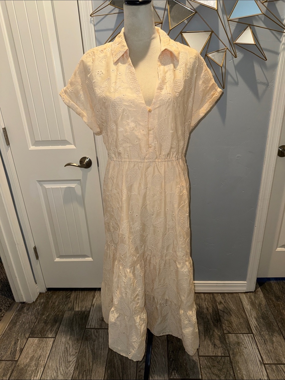 Sam Edelman Cream Eyelet Midi Shirt Dress